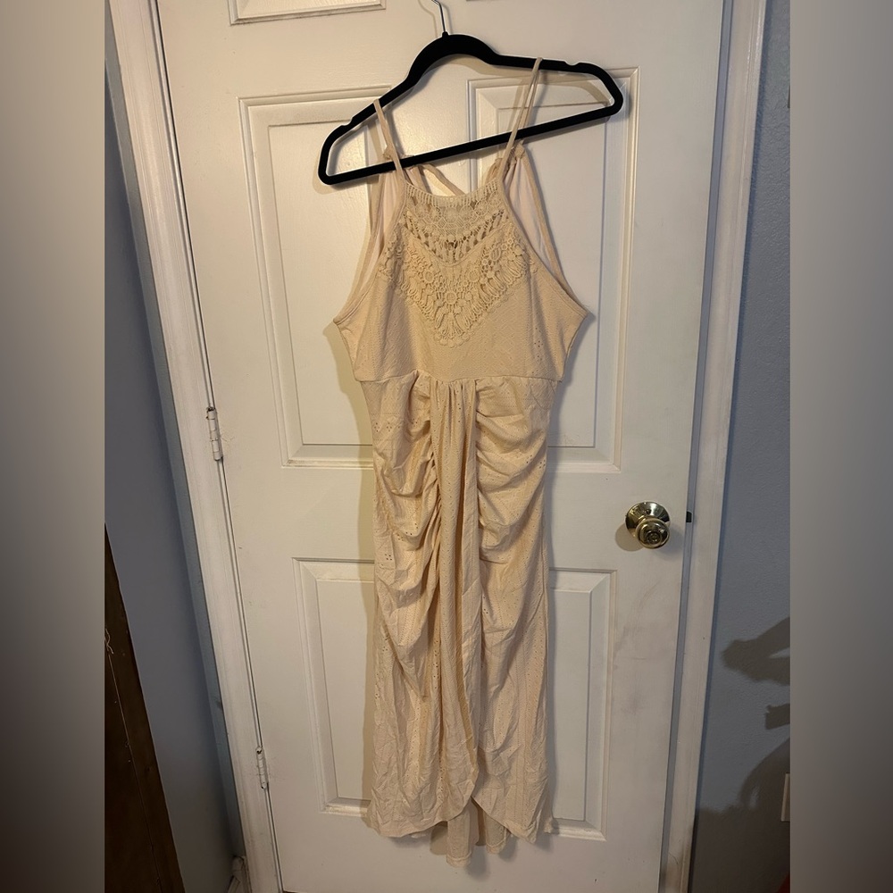 chic Cream Crochet-Detail Midi Dress